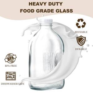 lot 80842 image: FyndraX Glass Milk Jugs Bottle - 64Oz Water Container with Airtight Screw Lid, Half Gallon Juice Jar Pitcher for Storage Iced or Hot Drinks in Refrigerator, Set of 1