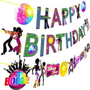 lot 80844 image: Disco Birthday Party Banner Disco Party Decorations 70s Disco Hanging Cutout Banners for 1970s Disco Fever Hippie Birthday Party Favors Supplies