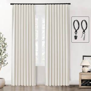 lot 80846 image: SHINELAND Cream Blackout 90 Inch Curtains Length 2 Panel,Farmhouse Sound Proof Noise Cancelling Blackout Soundproof Curtains for Window 90 Inches Long