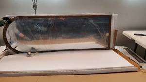 lot 30215 image: Full Length Door Mirror with Brown Wood Frame and Mounting Hardware, 50x18