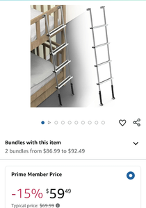 lot 30218 image: 61.5 Pre-Assembled Bunk Ladder, Adjustable 3 Levels of Height, Aluminum RV Bunk Bed Ladder with 4 Anti-Slip Steps, Non-Slip Feet, 2 Fixing Methods(White)