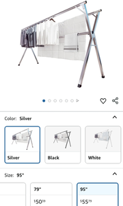lot 30220 image: Heavy Duty Folding Clothes Drying Rack - 95 inch Silver