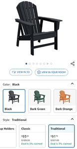 lot 30246 image: Traditional Adirondack Chair Black Outdoor Patio Furniture