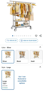 lot 30247 image: Heavy Duty Rolling Garment Rack with Shelves - 3-Tier Chrome