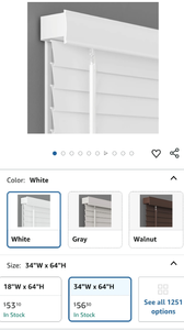 lot 30251 image: 2 Inch Cordless Room Darkening Faux Wood Blind - 34 W x 64 L - White, Over 1,000 Custom Sizes Starting at 18.97, Inside or Outside Mount, Venetian Shades for Interior Windows