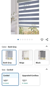 lot 30257 image: Zebra Dual Layer Window Shade Dark Grey Corded Roller Blind 34x72