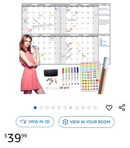lot 30264 image: Large Dry Erase Wall Calendar - 36 x 52 Undated 4-Month Calendar for Home, Office, School - Reusable Jumbo Laminated Task Organizer