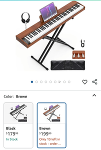 lot 30274 image: 88-Key Digital Piano with Stand, Pedals and Accessories Bundle - Brown