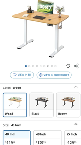 lot 30276 image: Electric Standing Desk Height Adjustable Desk, 40 X 24 Inches Sit Stand up Desk,3 Memory Preset Computer Desk Office Table with Splice Board, DAMAGED CORNERS