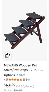 lot 30277 image: MEWANG Wooden Pet Stairs 4-Step with Carpet Treads, CRACKED LEG WHERE SCREWS INSTALLED