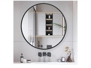 lot 30281 image: Modern Round Black Frame Wall Mirror with Metal Frame, 28 inches