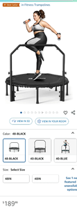 lot 30283 image: Pelican Fitness Trampoline with Handlebar - 48-inch Black