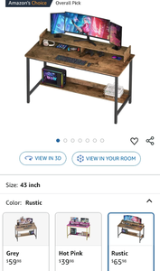 lot 30285 image: Computer Desk with Shelves, 43 Inch Gaming Writing Desk, Study PC Table Workstation with Storage for Home Office, Living Room, Bedroom, Metal Frame, Rustic.