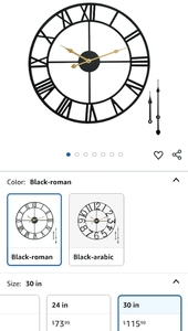 lot 30291 image: 30-inch Black Roman Numeral Wall Clock with Gold Hands
