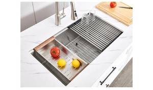 lot 30294 image: Stainless Steel Undermount Kitchen Sink with Accessories 33x18x10