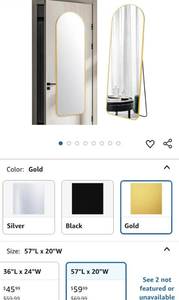 lot 30299 image: Full Length Mirror with Gold Frame, Hang or Freestanding, 57x17