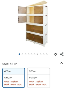 lot 30311 image: 4-Tier Plastic Storage Cabinet with Smoked Doors, 2 have a DAMAGED CORNER,