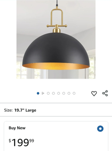 lot 30315 image: 19.7 Large Dome Pendant Light - Black and Gold Pendant Light for Kitchen Island, Modern Industrial Lighting Fixtures for Dining Room, Foyer, Entryway, Hallway