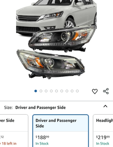 lot 30317 image: Honda Accord Headlight Assembly Pair 2013-2015