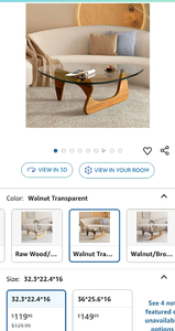 lot 30319 image: Triangle Coffee Table in Walnut Mid Century Modern Solid Wood Base and Triangle Clear Glass Coffee Table for Living Room Low Minimalist Tea Table Coffee Tables (32.3  22.4  16, Walnut Transparent)