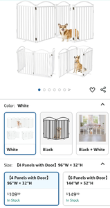lot 30329 image: 4-Panel Pet Gate with Door - White Metal Safety Barrier 96W x 32H