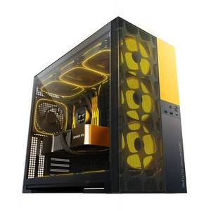 lot 8007 image: Geometric Future M5 Vent, Mesh Panel Tempered Glass Mid Tower, E-ATXATX Gaming Case, High Airflow, Type C, Support 420360 Rad, ARGB PWM 140mm Fan x 5 Pre-Installed, BlackYellow, GEO-M5VF-BY