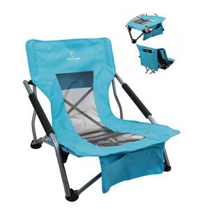 lot 8011 image: HITORHIKE Low Sling Beach Camping Concert Folding Chair with Armrests and Breathable Nylon Mesh Back Compact and Sturdy Chair(Blue,Normal)