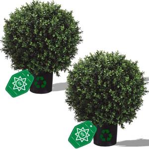 lot 8025 image: Set of 2 Artificial Boxwood Trees �� 26 Tall, 17.5 Wide Realistic, UV-Resistant, Maintenance-Free Greenery, UV-Resistant, Lifelike Topiary Trees for Elegant Front Porch & Home D�cor
