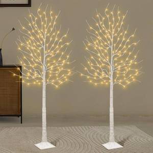lot 8040 image: Seasonal Buddy Set of 2 6 feet Lighted Birch Tree, 160 LED Warm White, for Home, Festival, Party, and Christmas Decoration, Indoor and Outdoor Use, 8 Functions