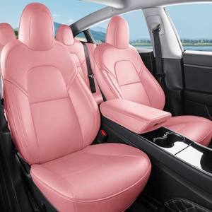 lot 8044 image: Wekar Tesla Model 3 Car Seat Covers Nappa Leather Car Interior Seat Airbag Compatible Cushion Cover Full Set Custom Fit 2023 2022 2021 2020 2019 2018, Nappa Pink