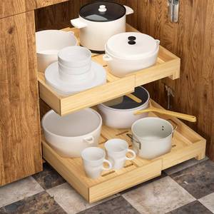 lot 8055 image: kunzhcda Expandable Pull Out Cabinet Organizer, 12.619.7 Long,17.3 Deep Pull Out Drawers for Cabinets,Wood Slide Out Cabinet Organizers for KitchenBathroomPantry,Easy Install with Nano Tape