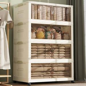 lot 8068 image: 4Packs Stackable Storage Bins with Lid, 36 Gal Closet Organizer and Storaging Drawer, Collapsible Storage Box with Wheels, Plastic Clothes Storage Cabinet Containers for Home,Office,Dorm