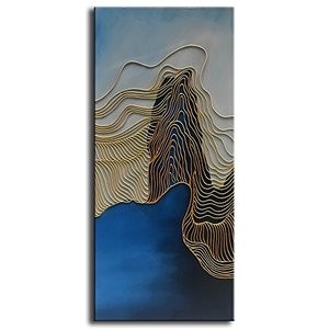 lot 8076 image: Tyed Art- large Art Painting Gold Line and Blue Texture Abstract Artwork 100% Hand-Painted Oil Painting Canvas Wall Art Paintings Modern Home Decor Series of paintings Wall Decoration 24x60 Inch