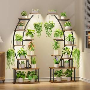 lot 8082 image: BACEKOLL Plant Stand Indoor with Grow Lights, 9 Tiered Metal Plant Shelf, 64 Tall Plant Stand for Indoor Plants Multiple, Large Plant Rack Display Shelves, Curved Plant Holder for Living Room, Patio