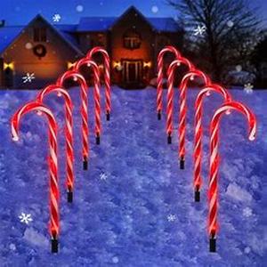 lot 8012 image: 10 Pack Candy Cane Christmas Decorations Outdoor, Set of 12 Solar Christmas Yard Decorations with 10 Modes and 144 Bright LED, Waterproof Christmas Candy Cane Lights Outdoor Pathway
