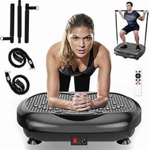 lot 8018 image: Vibration Plate Exercise Machine - Whole Body Workout Vibration Platform Lymphatic Drainage Machine for Weight Loss Home Fitness with Pilates Bar Resistance Bands Remote