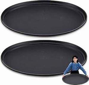 lot 8051 image: Large Restaurant Serving Trays 24 x 29 Oval Plastic Food Serving Tray Non Slip Rubber Lined Black Serving Tray for Cafeteria (6)