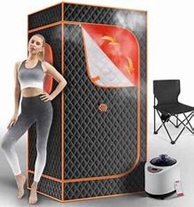 lot 8066 image: Upgraded Infrared Sauna Box for Relaxation,Detoxification,Portable Steam Sauna for Home with XL Steamer,Folding Chair,Multiple Layered Full Body Sauna Tent for Spa,Indoor,Outdoor,Gym-Black