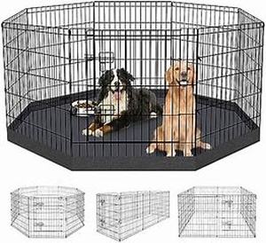 lot 8077 image: Dog Pen Pet Playpen Dog Fence Indoor Foldable Metal Wire Exercise Puppy Play Yard Pet Enclosure Indoor Outdoor 8 Panels 36 Inch with Bottom PadTop Cover(Black 36 Bottom Cover)