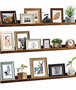lot 8081 image: Giftgarden 47 Inch Long Floating Shelves for Wall Set of 5, Black Wood Wall Shelves for Bathroom, Bedroom, Kitchen, Living Room Storage, Wooden Picture Ledge