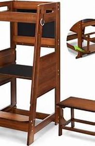 lot 8085 image: TOETOL Bamboo Toddler Step Stool Learning Kitchen Stool Standing Tower for Toddler Kitchen Counter Helper Stool 3 Height Adjustable with Activity Chalkboard and Whiteboard Message Boards,Non-Slip Mat