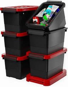 lot 8094 image: WYT 7 Quart Storage Bins with Lids and Latch, 6-Pack Stackable Plastic Organizing Box with Buckle and Handle, Durable Nestable Totes Containers (BlackRed)
