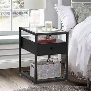 lot 8095 image: MAISON ARTS Side Table Black Glass End Table Nightstand, Bed Side TableNight Stand, Morden Square End Table for Living Room, Bedroom