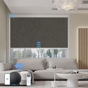 lot 8099 image: Motorized Roller Shades, Blackout Smart Blinds for Windows Automatic Window Treatment Compatible with Alexa, Roller Shades with Remote Customized Size for Indoor Windows (Foggy Gray)