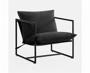 lot 8101 image: Aidan Sling Accent Chair, Metal Framed Armchair with Shredded Foam Cushioning, Black