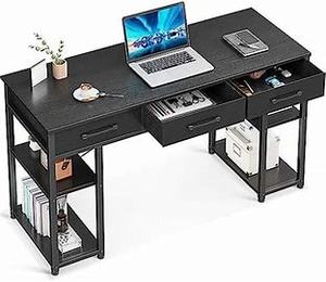 lot 8102 image: ODK Office Small Computer Desk Home Table with Fabric Drawers & Storage Shelves, Modern Writing Desk, White, 48x16