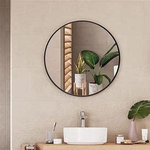 lot 8104 image: CONGUILIAO Black Round Mirror 28 Inch, Circle Wall Mirror, Large Bathroom Mirror, Round Mirror for Vanity, Living Room, Washrooms, Entryways (28in, Black)