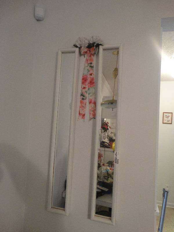 lot 5402 image: 2 long skinny mirrors and hanging flower pot.