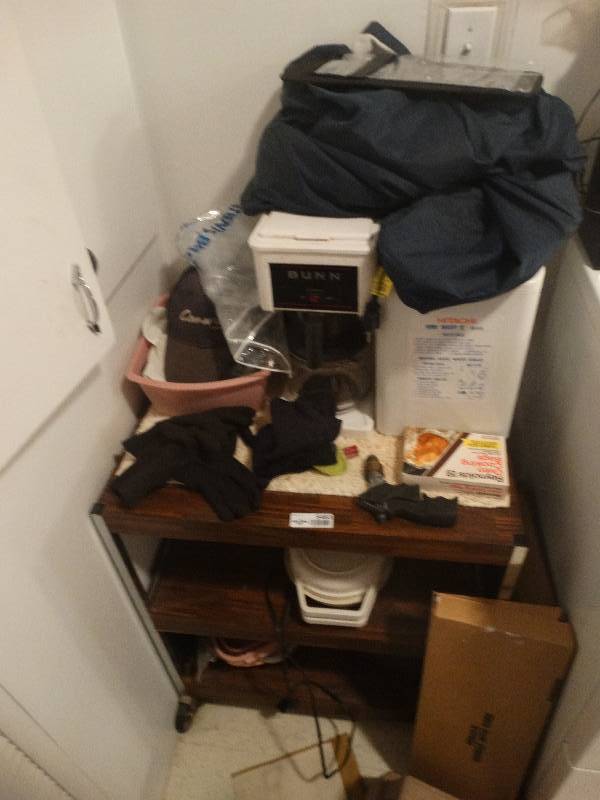 lot 5463 image: Microwave cart and contents.