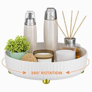 lot 40818 image: Bathroom Organizers and Storage - Rotating Makeup Organizer Tray for Perfume,Skincare,Cosmetics and Bathroom Storage,Lazy Susan Organizer,White